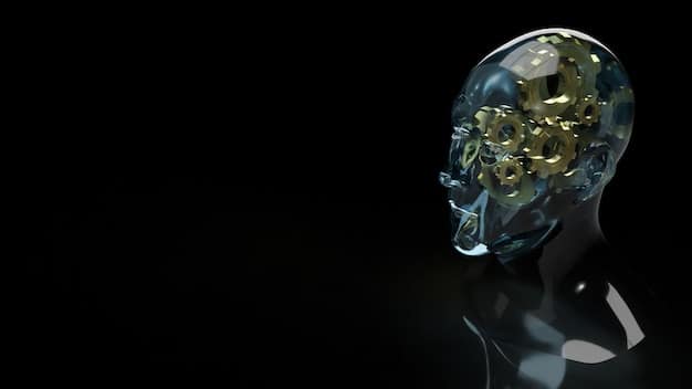 A stylized AI brain interface overlaying a metaverse scene, highlighting AI's role in creating intelligent avatars, personalizing experiences, and automating content creation.