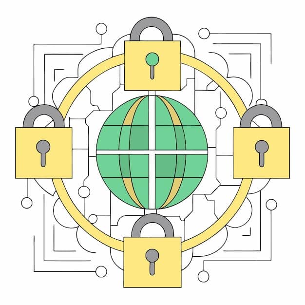 An illustration featuring a series of interconnected padlocks, each representing a layer of digital security and privacy. The design is clean and modern, with a focus on conveying the idea of layered protection.