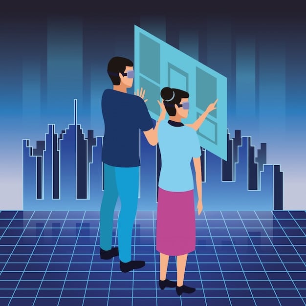 A visual representation of a digital twin being used in a smart city context, showing how real-time data from various sources (traffic sensors, utility meters, environmental monitors) is integrated into a 3D model of the city to optimize resource management and urban planning.