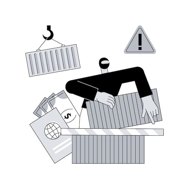 A graphic depicting various types of supply chain fraud, such as counterfeit goods, cargo theft, and false documentation, connected by a web illustrating their interconnectedness and widespread impact.