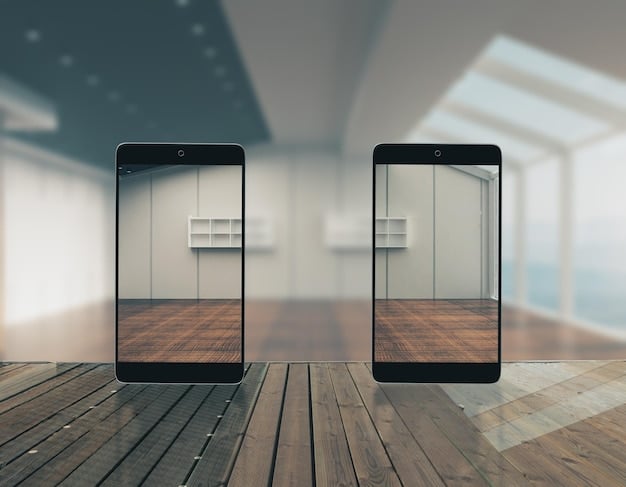 A split-screen image showing the difference between a standard online product listing and an AR view of the same product. The AR view shows the product realistically placed in a home environment.