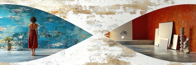 A side-by-side comparison of a traditional painting and an AI-generated artwork, highlighting the similarities and differences in their creation processes and the legal challenges these present.