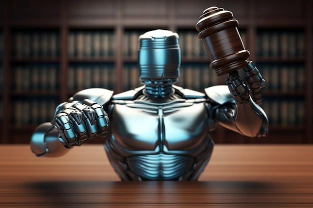 A gavel resting on a stack of law books, with a blurred image of a digital face in the background, symbolizing the legal challenges of regulating facial recognition technology.
