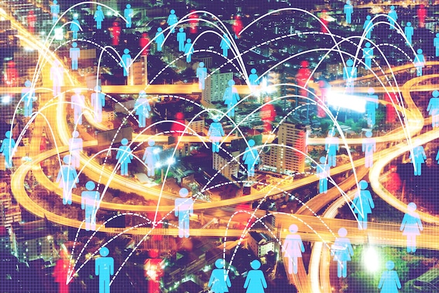 A graphic depicting a network of interconnected developers and contributors collaborating on an open-source project, highlighting the global and community-driven nature of open-source development.
