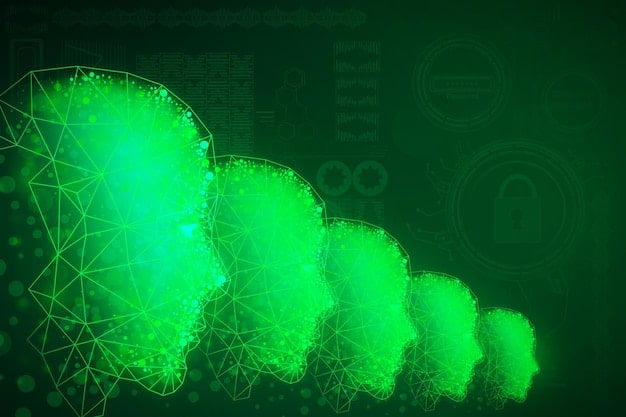 A graphic depicting an AI neural network analyzing data packets in real-time, highlighting anomalies and potential threats.