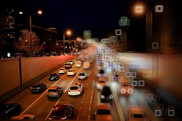A digitally enhanced street scene depicting a blend of current vehicles and sleek, autonomous vehicles seamlessly integrated into a modern urban environment, highlighting potential changes in traffic patterns and pedestrian spaces.