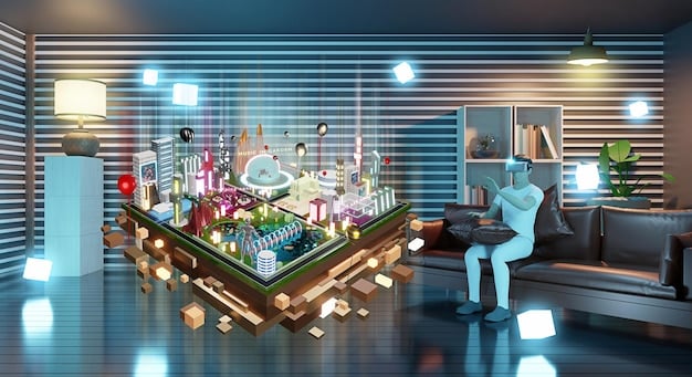 A virtual storefront in the metaverse, showcasing various products and allowing users to interact with them in a 3D environment. The storefront is branded with a recognizable US company logo, emphasizing the opportunity for virtual retail.
