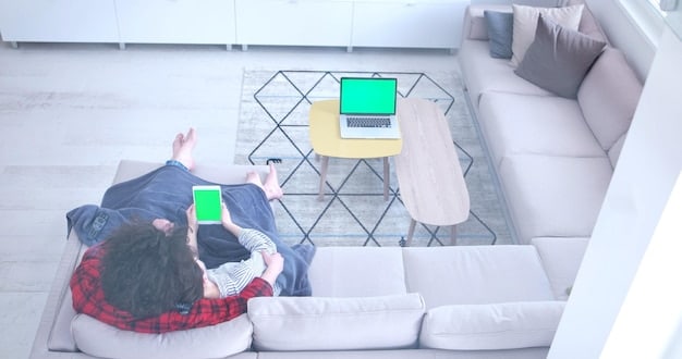 A person using an augmented reality app on their smartphone to visualize furniture in their living room, showcasing the practical applications of AR in retail.