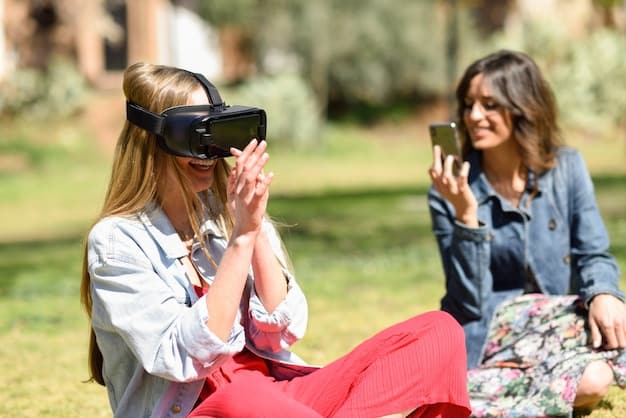 A group of people playing an augmented reality game in a park, showcasing the social and interactive aspects of AR in entertainment.