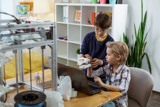 A classroom setting with students working on 3D printers and related software. The instructor is guiding the students, demonstrating the hands-on learning and skill development required for the 3D printing industry.