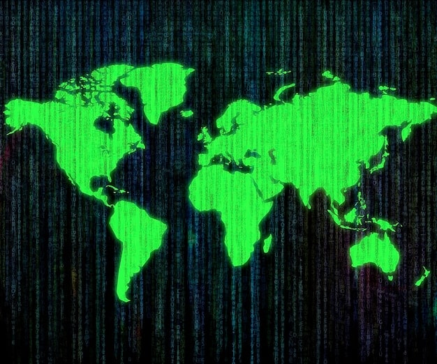 A world map with glowing lines connecting various countries, symbolizing the interconnectedness of cyber warfare activities. The lines are concentrated around major geopolitical hotspots, representing the strategic importance of these regions in the context of cyber warfare.