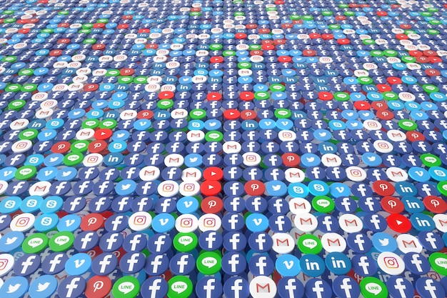 A graph showing a clear upward trend in lead generation, with social media icons overlaid on the graph. The icons represent different social media platforms like Facebook, Instagram, and LinkedIn.