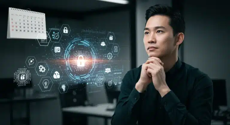 Digital marketer analyzing AI data privacy compliance regulations for 2025
