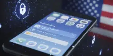 Facebook privacy settings menu on a smartphone screen with digital security graphics