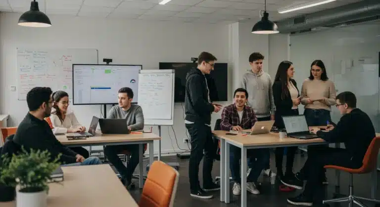 Gen Z tech professionals collaborating in a modern office, symbolizing new workforce influence.