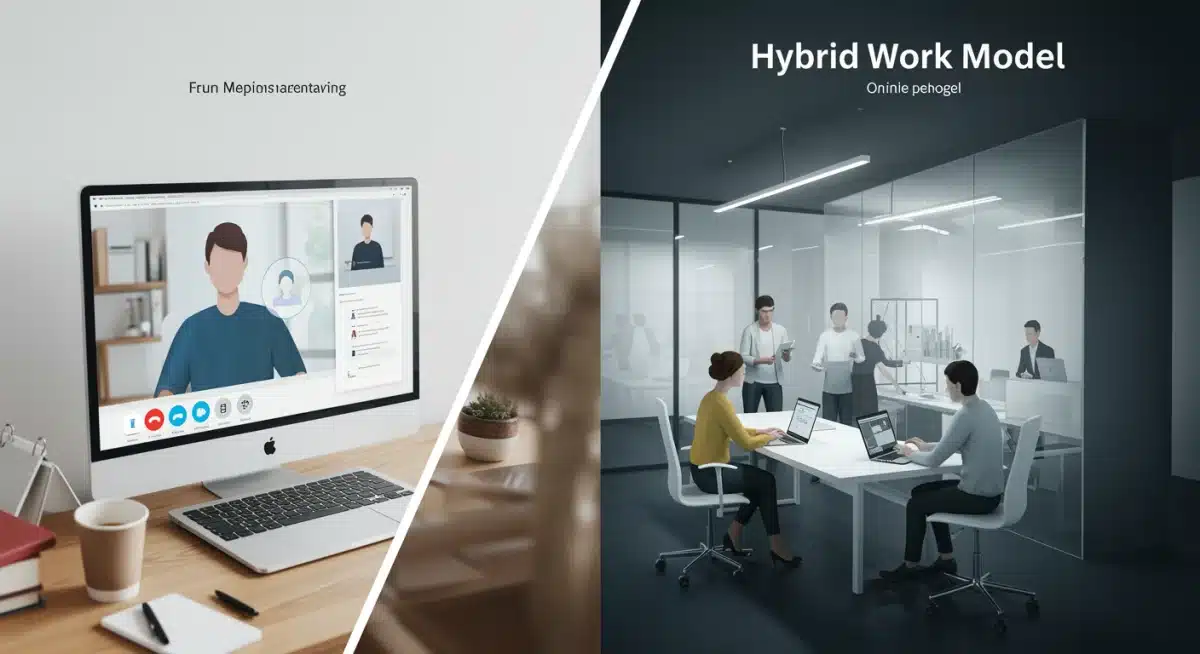 Hybrid work model showing remote and in-office collaboration, reflecting Gen Z's preference for flexibility.
