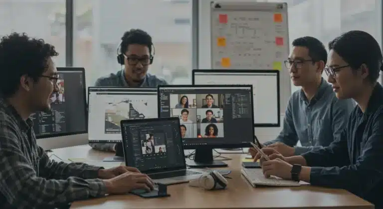 Remote tech team members connecting virtually with digital empathy