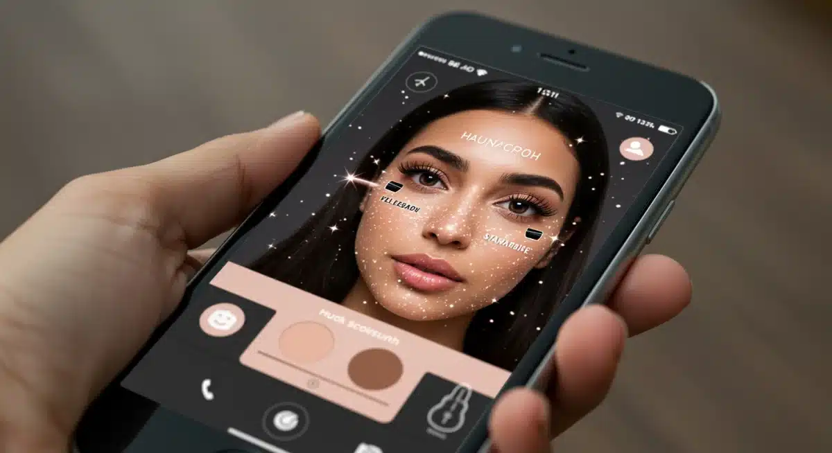 Smartphone screen showing a sophisticated Snapchat AR filter with branded cosmetic trial, enhancing user experience.