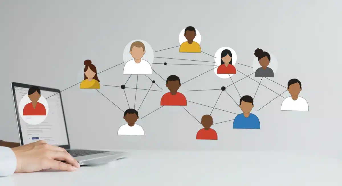 Network of interconnected individuals symbolizing digital empathy and collaboration