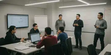 Diverse tech team collaborating on project, showcasing strong communication and teamwork.