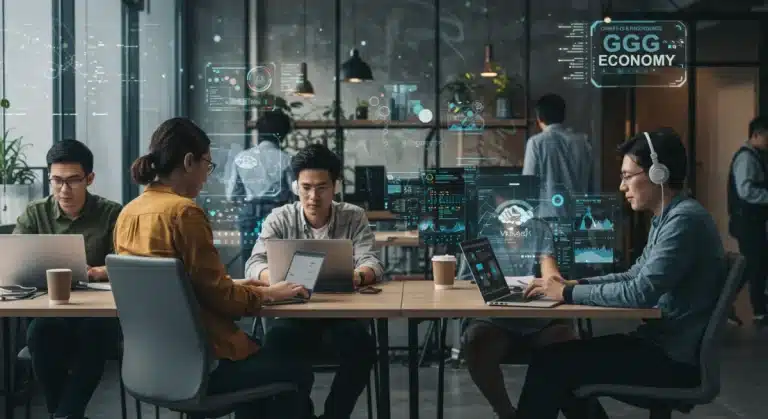 Tech workers collaborating in a dynamic gig economy environment
