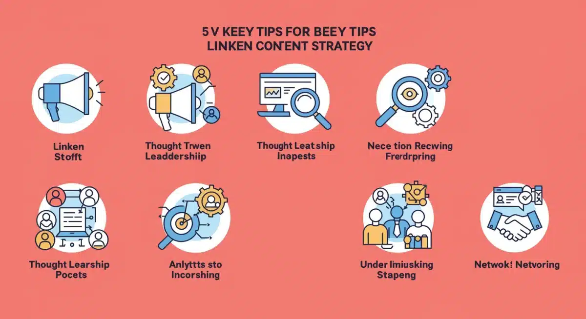 Infographic detailing 5 key LinkedIn content strategy tips for US professionals