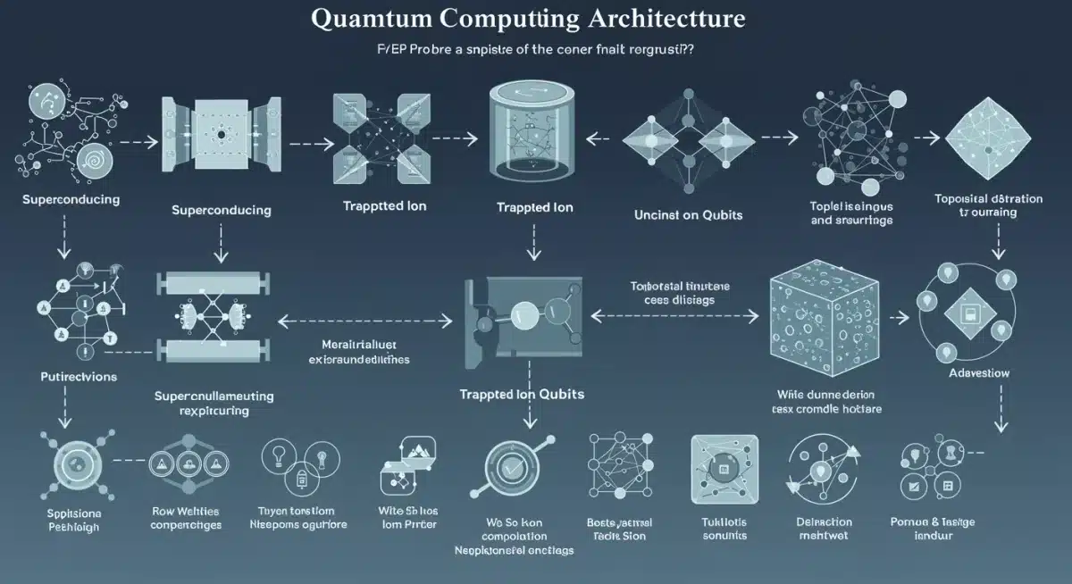Diagram illustrating various quantum computing architectures and their distinct characteristics.