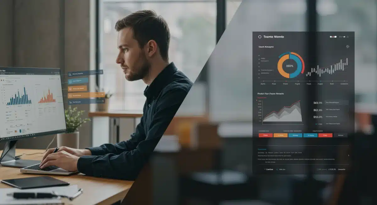 Remote worker managing tasks and monitoring KPIs on a digital dashboard
