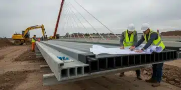 Engineers inspecting advanced composite bridge construction