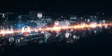 Futuristic digital network illustrating enhanced social media algorithms boosting user engagement by 2026.