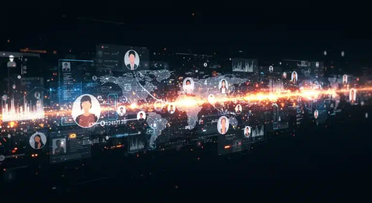 Futuristic digital network illustrating enhanced social media algorithms boosting user engagement by 2026.