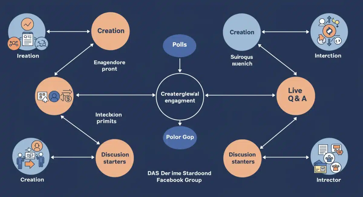 Flowchart depicting content creation and engagement strategies for Facebook Group