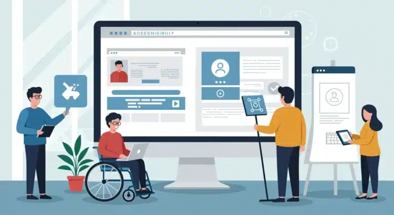 Diverse users engaging with accessible website interface