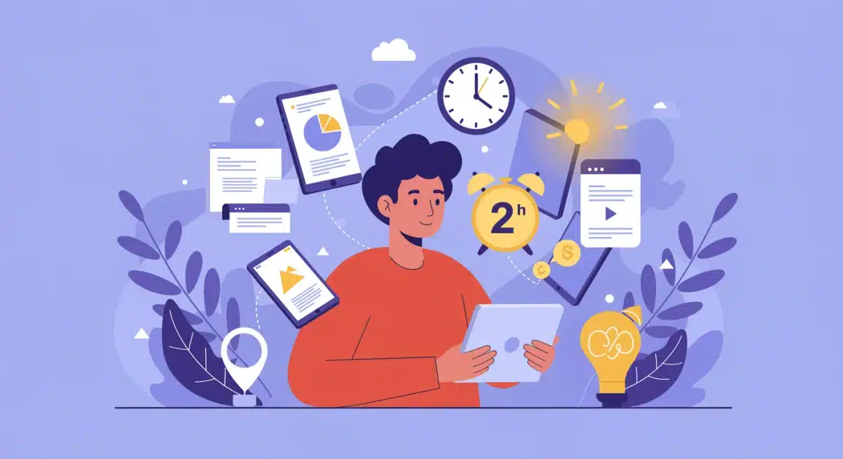 Illustrative depiction of someone successfully reducing screen time and enjoying reclaimed hours