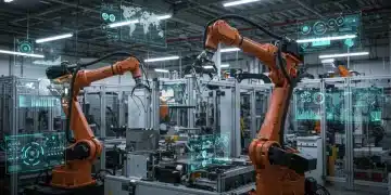 AIoT-powered smart factory in the US with robots and data displays
