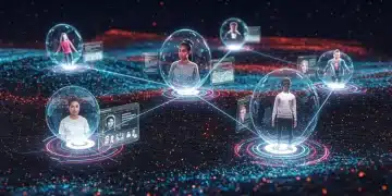 Futuristic digital landscape with interconnected creator networks and holographic interfaces, symbolizing the 2026 creator economy.