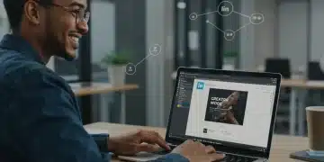 Professional using LinkedIn Creator Mode on laptop, showing growth