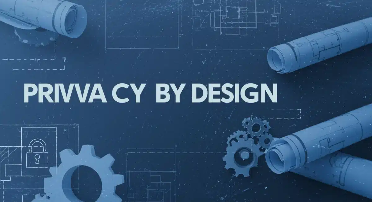 Privacy by design concept with gears and blueprints for proactive data protection