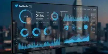 Futuristic Twitter X analytics dashboard showing 20% engagement increase over 90 days