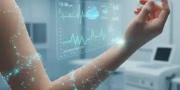 Flexible bio-integrated electronics on skin displaying health data in a medical setting