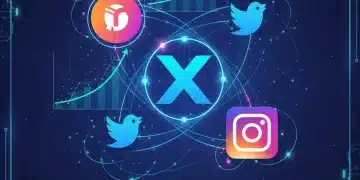Futuristic digital graphic illustrating the competitive U.S. social media landscape in 2026 with Threads, Bluesky, and other platforms.