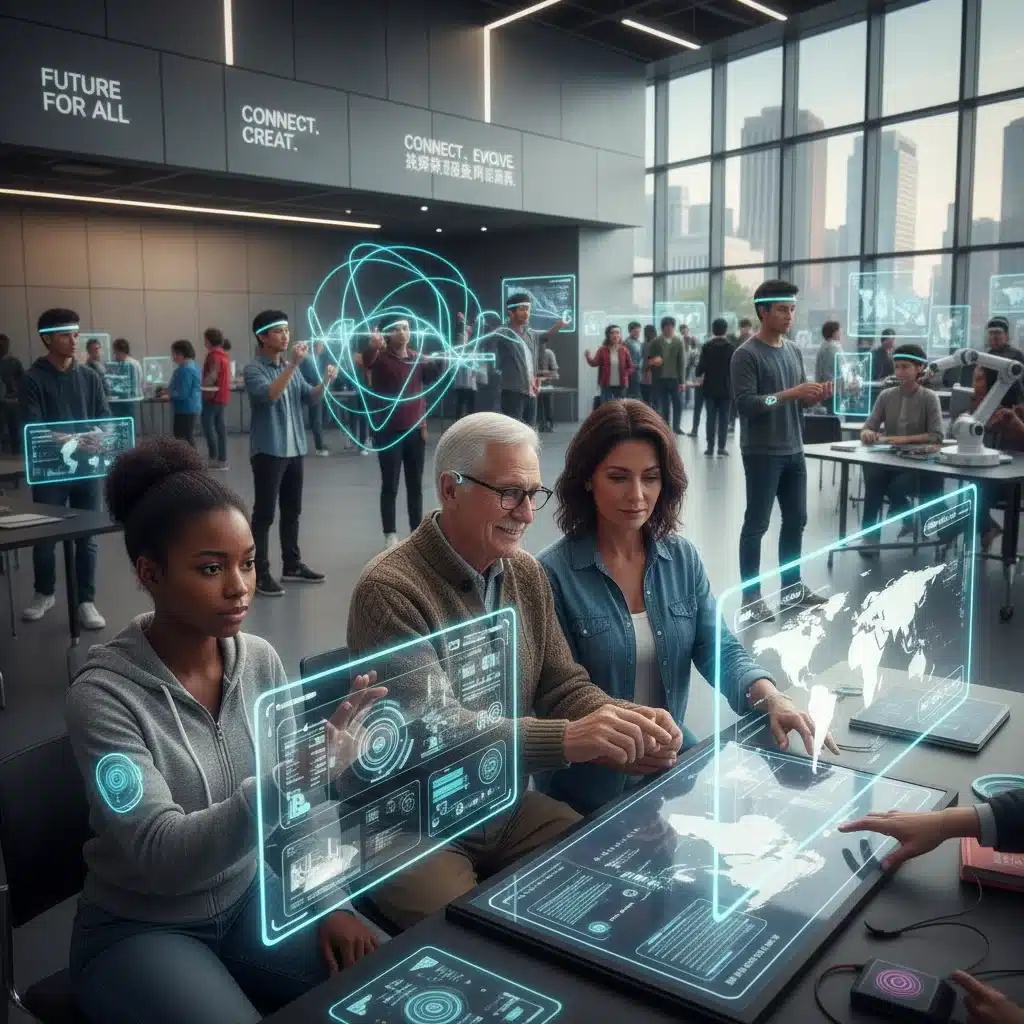 Diverse U.S. consumers engaging with future technology, implying widespread adoption of neural interfaces.