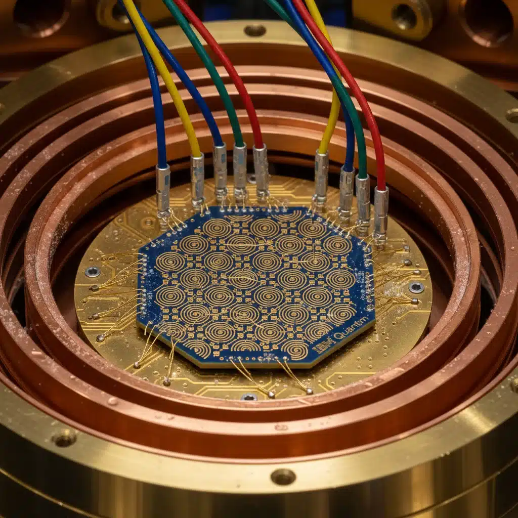 Close-up of an IBM Quantum superconducting processor chip