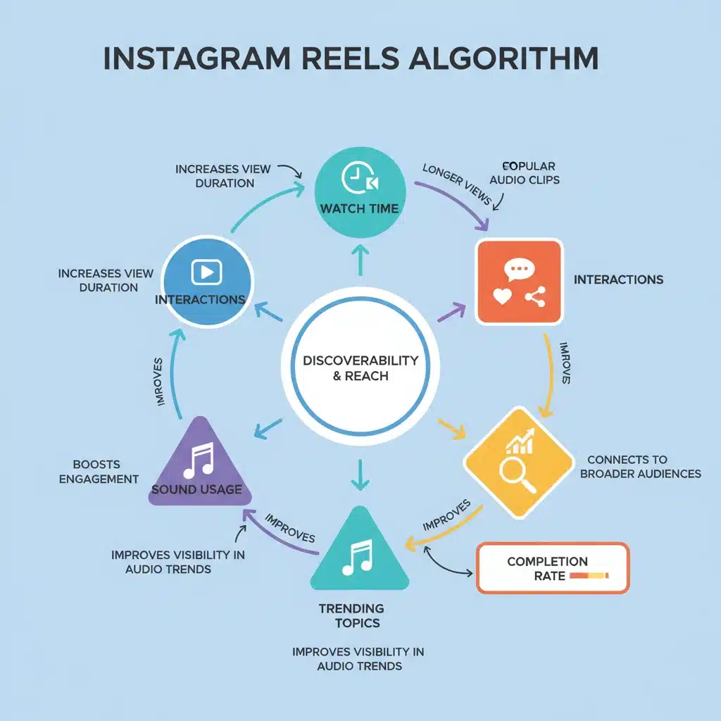 Infographic explaining Instagram Reels algorithm factors