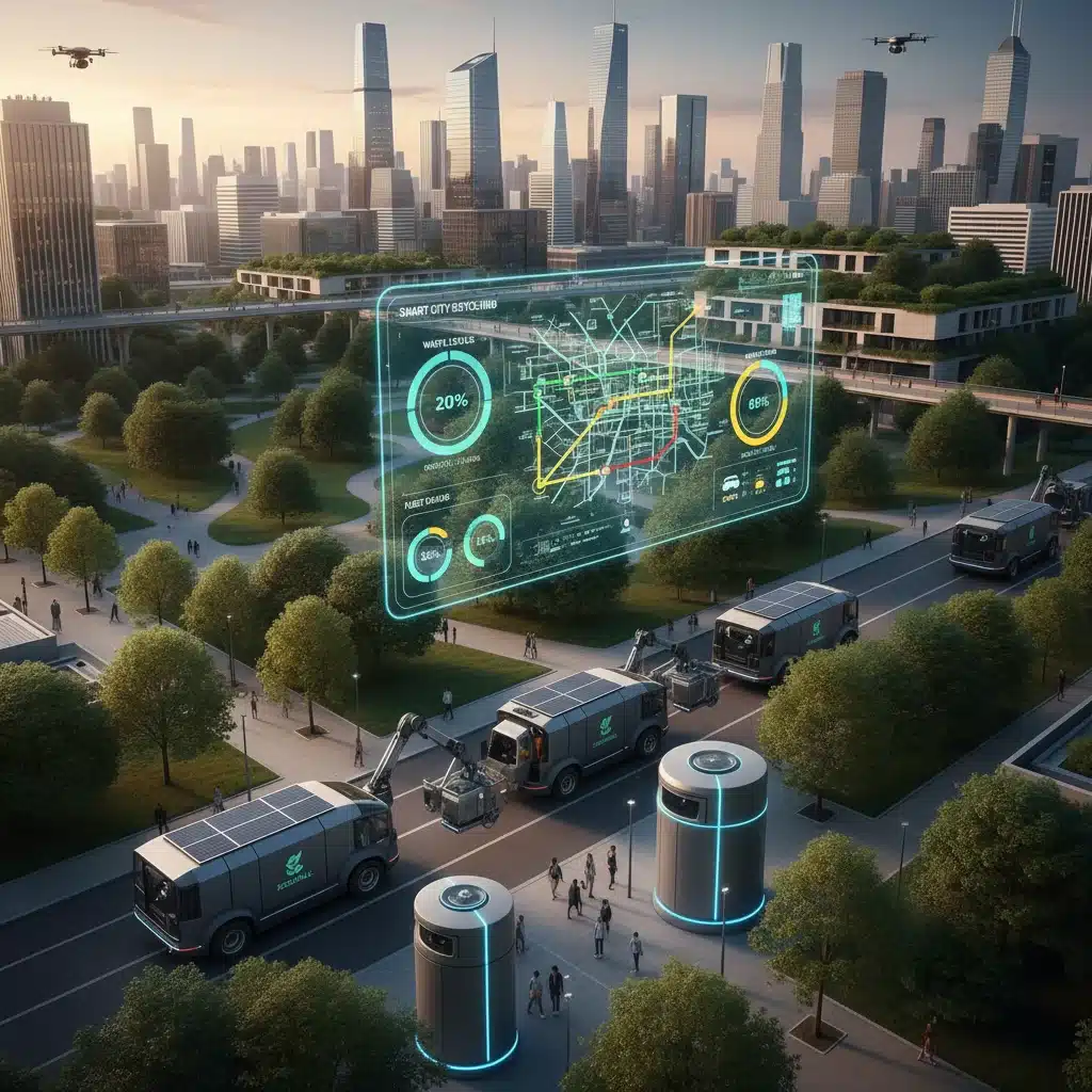 Integrated smart waste management system optimizing collection routes and reducing environmental impact.