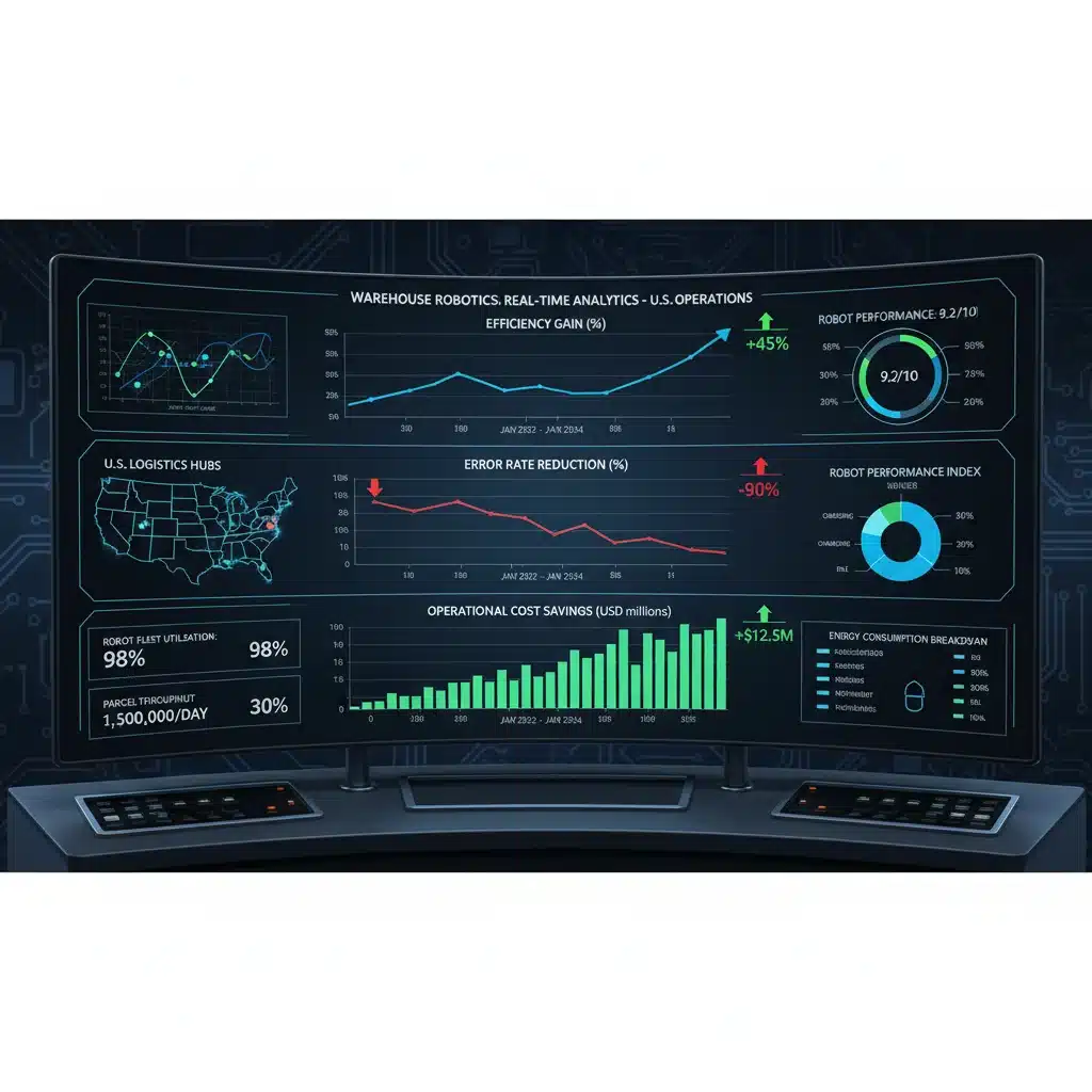 Real-time analytics dashboard showing robotics impact on logistics costs