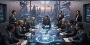 Diverse business professionals discussing AI ethics challenges in 2026