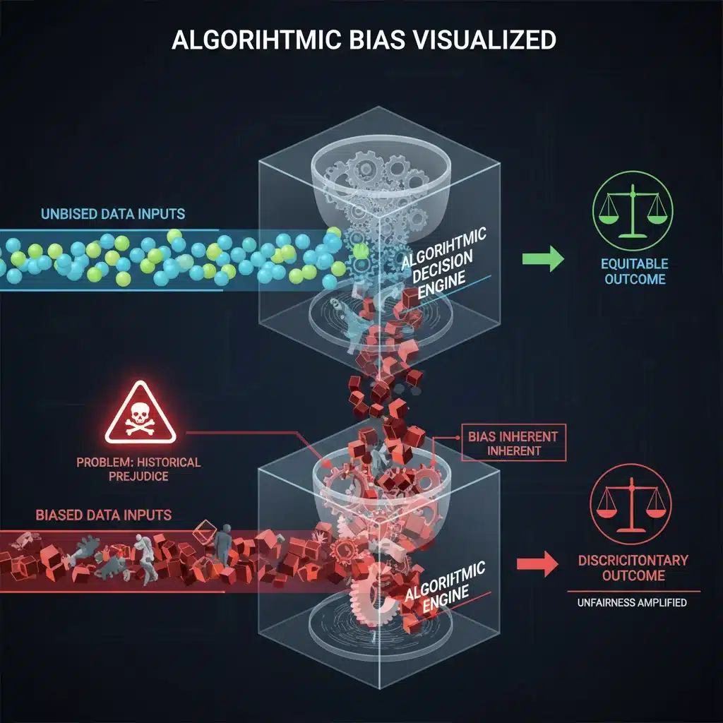 Diagram illustrating algorithmic bias in AI decision-making