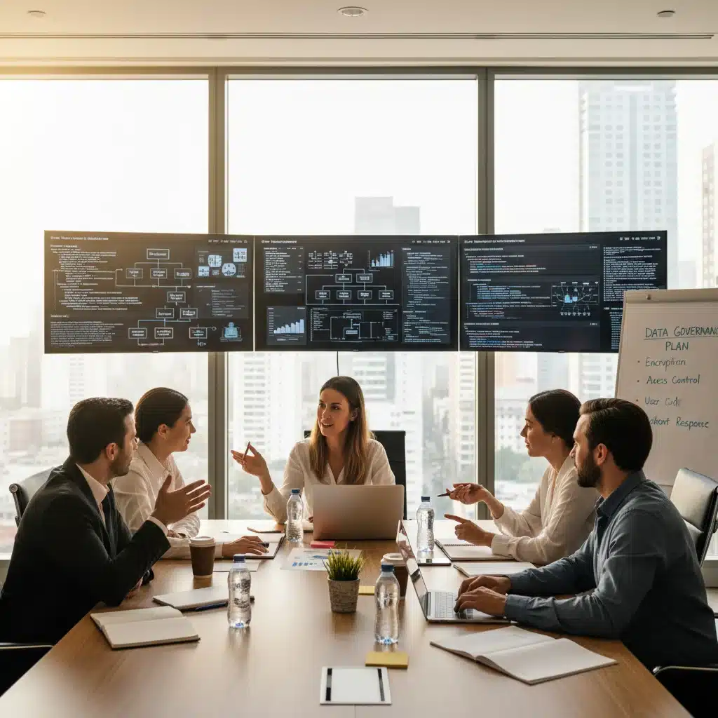 Business team strategizing data privacy compliance and risk management for 2026 regulations.