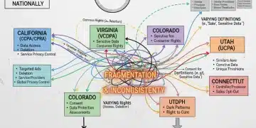 US Data Privacy Laws 2026: Navigating CCPA & Emerging State Regulations Flowchart showing interconnected US state data privacy laws and their compliance requirements.